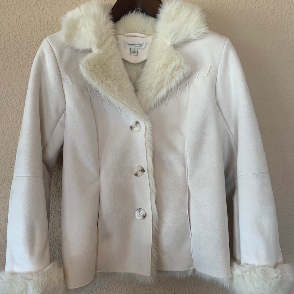 Women’s White Leather and Faux Fur coat